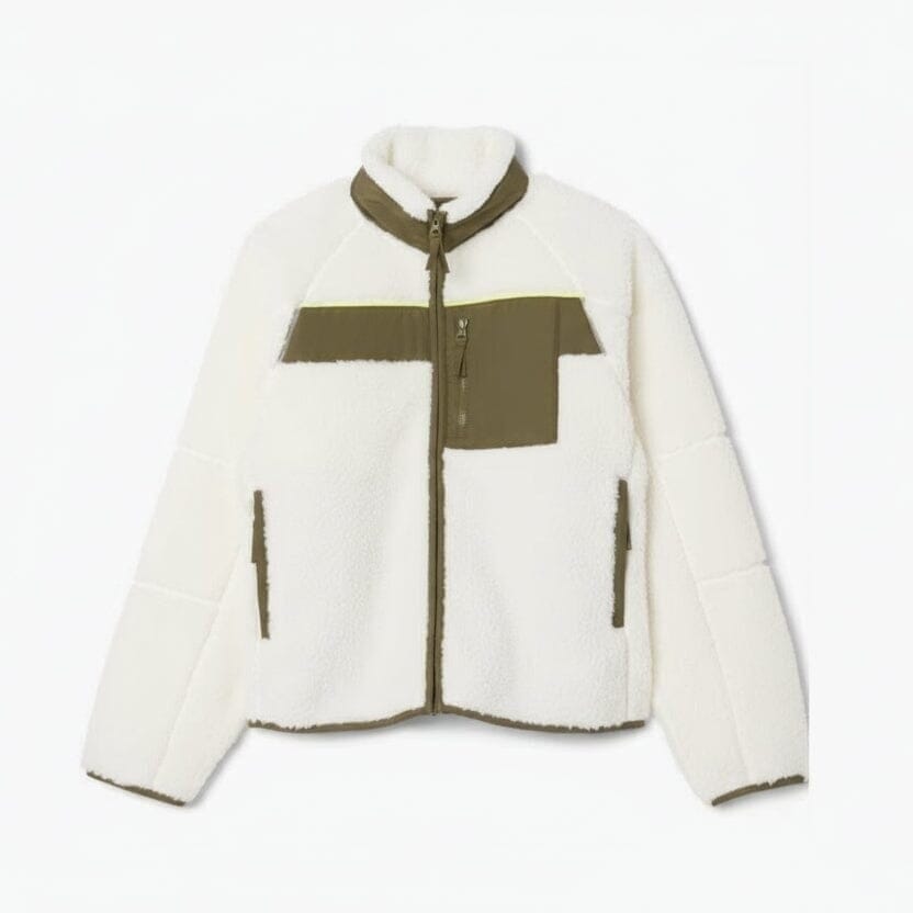 Colour-Block Sherpa Fleece Jacke Vandhlr Weiß / Khakigrün S 