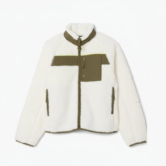 Colour-Block Sherpa Fleece Jacke Vandhlr Weiß / Khakigrün S 