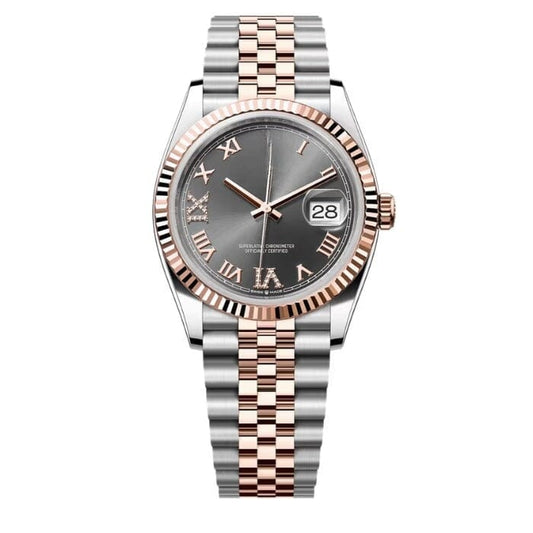 Datejust 126231 - Dunkel Rhodium Zifferblatt, Geriffelte Lünette, 36mm Vandhlr 