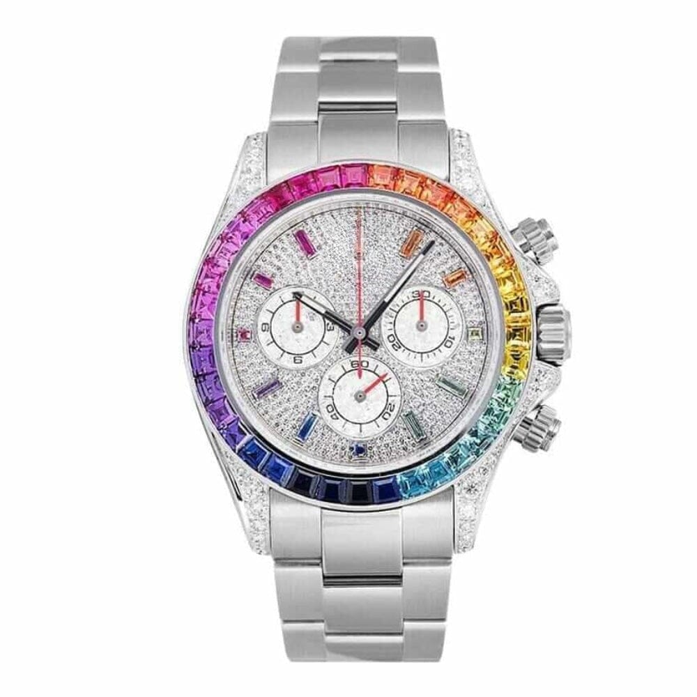 Daytona 18kt Weißgold Mit Diamant-Besatz Custom Rainbow 116509 Vandhlr 