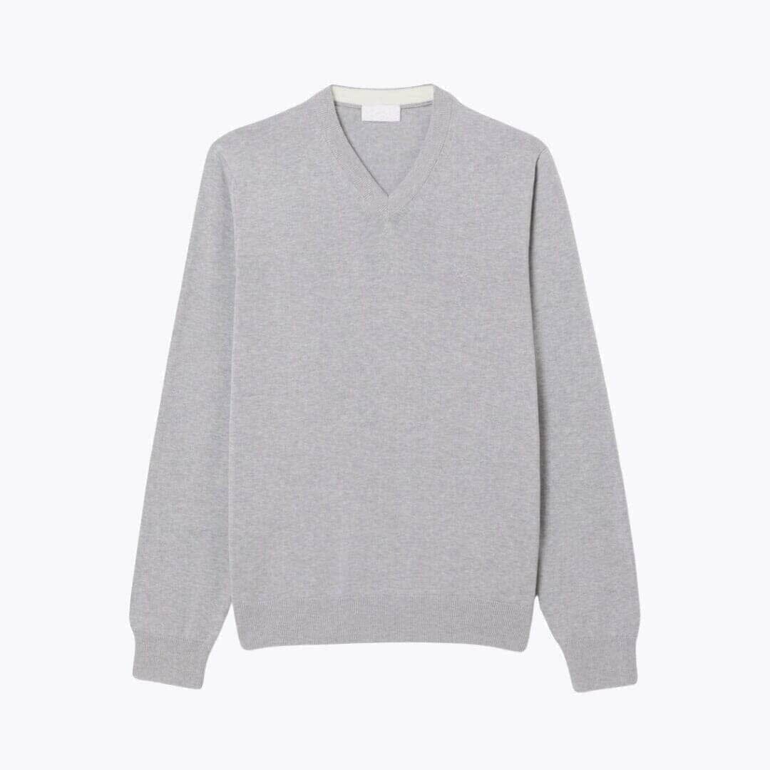 Einfarbiger Baumwoll-Pullover Mit V-Ausschnitt Vandhlr Grau S 