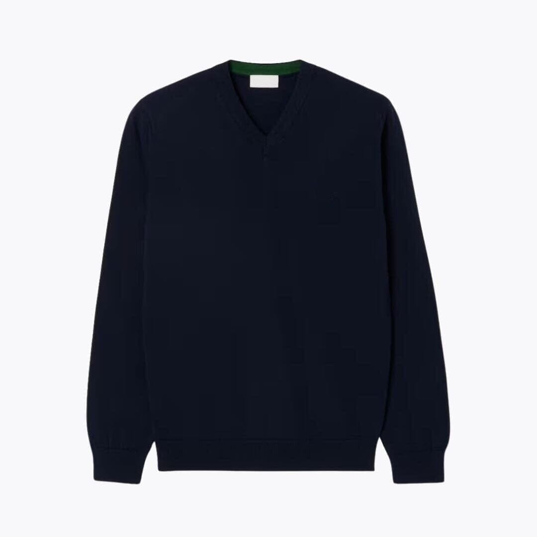 Einfarbiger Baumwoll-Pullover Mit V-Ausschnitt Vandhlr Mitternachtsblau S 