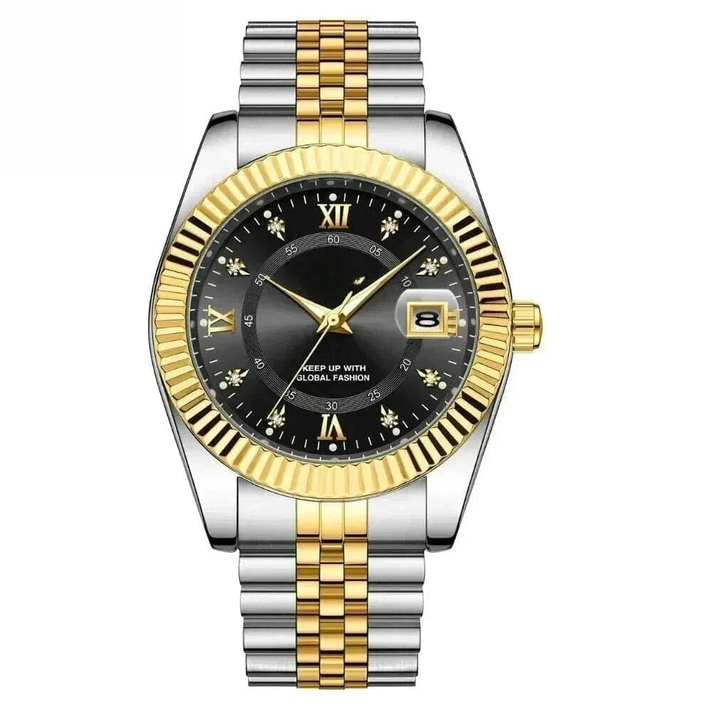 Goldenstar 40mm Herrenarmbanduhr - Wasserdicht - Edelstahl Vandhlr Schwarz 