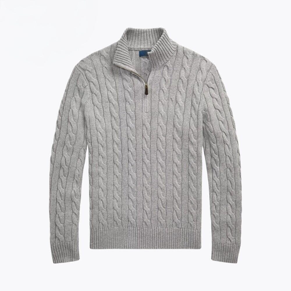Grobstrick Baumwoll-Pullover Mit Zopfmuster Und Viertel-Reißverschluss Vandhlr Grau S 