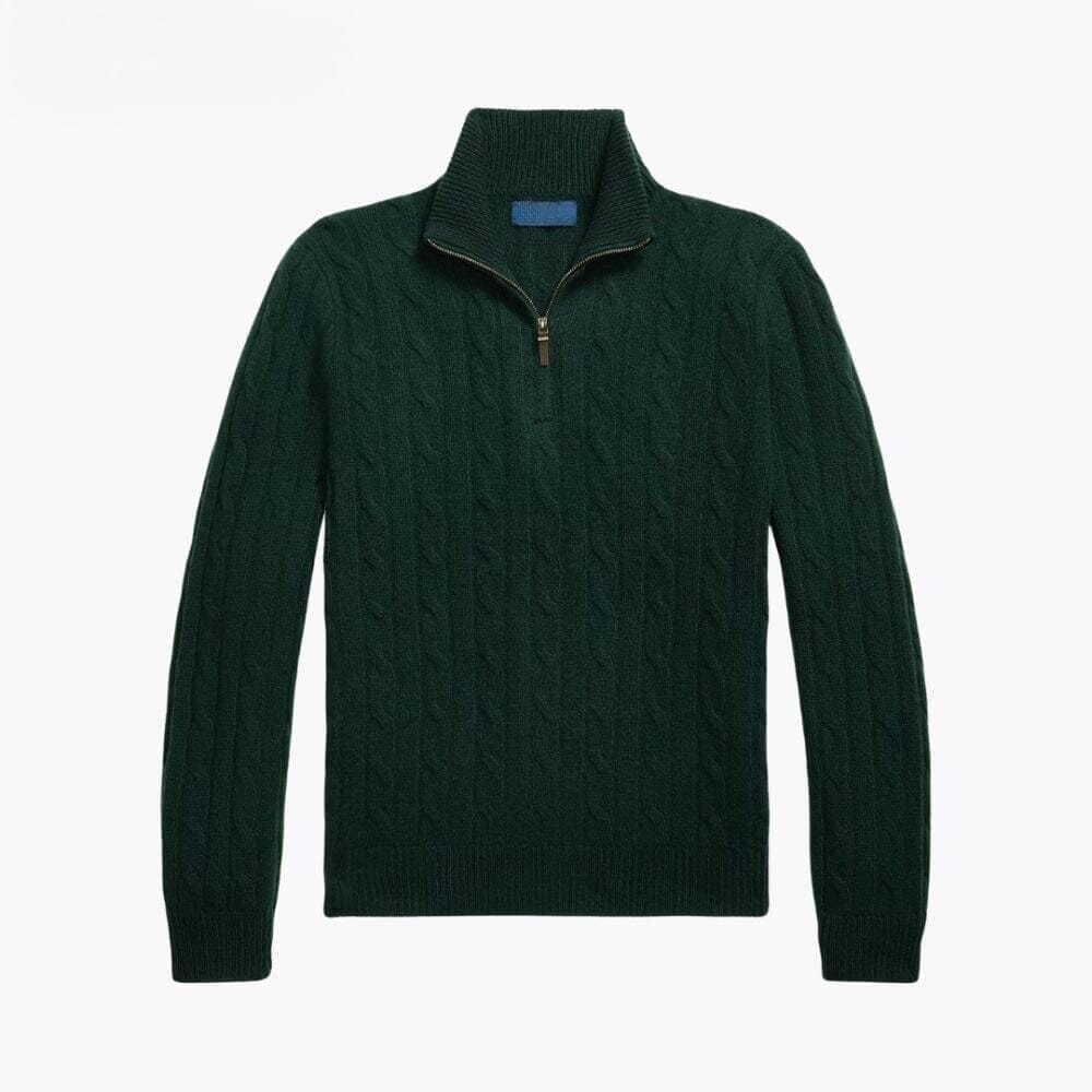 Kaschmir-Pullover Mit Zopfmuster Und Reißverschluss Vandhlr Grün S 