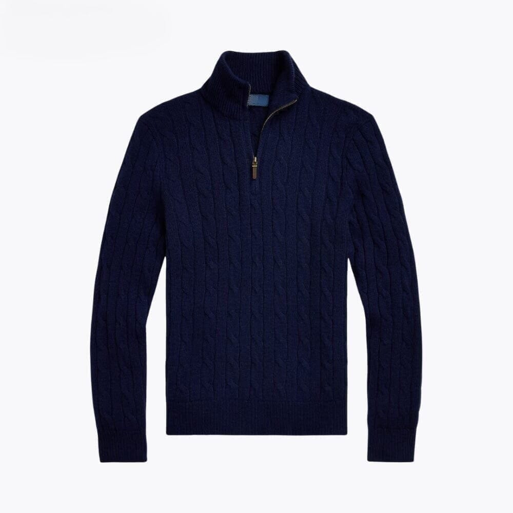 Kaschmir-Pullover Mit Zopfmuster Und Reißverschluss Vandhlr Marineblau S 