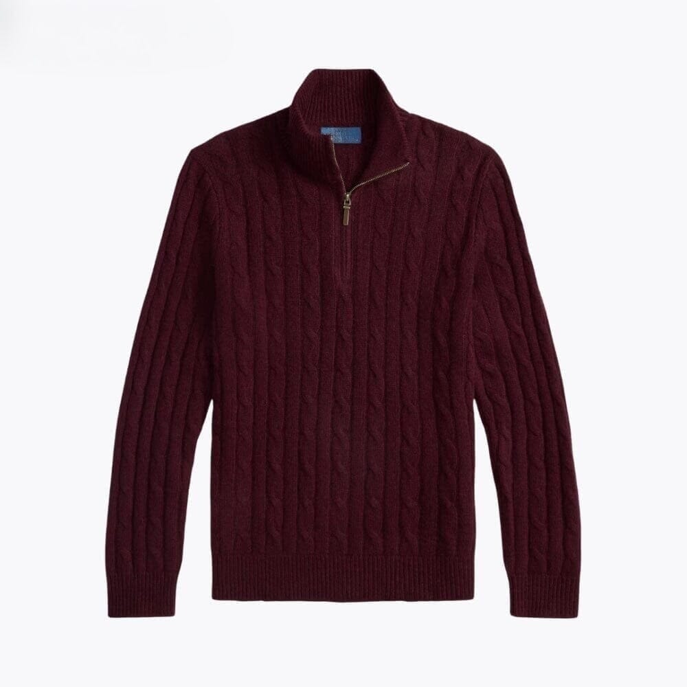 Kaschmir-Pullover Mit Zopfmuster Und Reißverschluss Vandhlr Weinrot S 