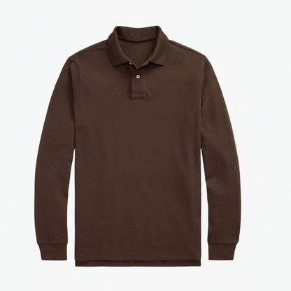 Langarm-Poloshirt Aus Mesh-Baumwolle Vandhlr Muskatnuss Braun Meliert S 