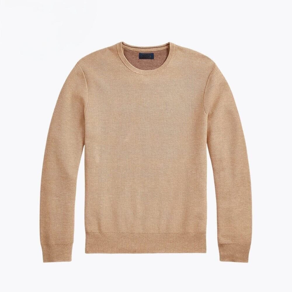 Mesh-Strick Baumwoll-Pullover Mit Rundhalsausschnitt Vandhlr Kamel S 