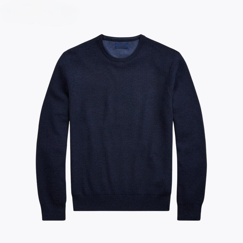 Mesh-Strick Baumwoll-Pullover Mit Rundhalsausschnitt Vandhlr Marineblau S 