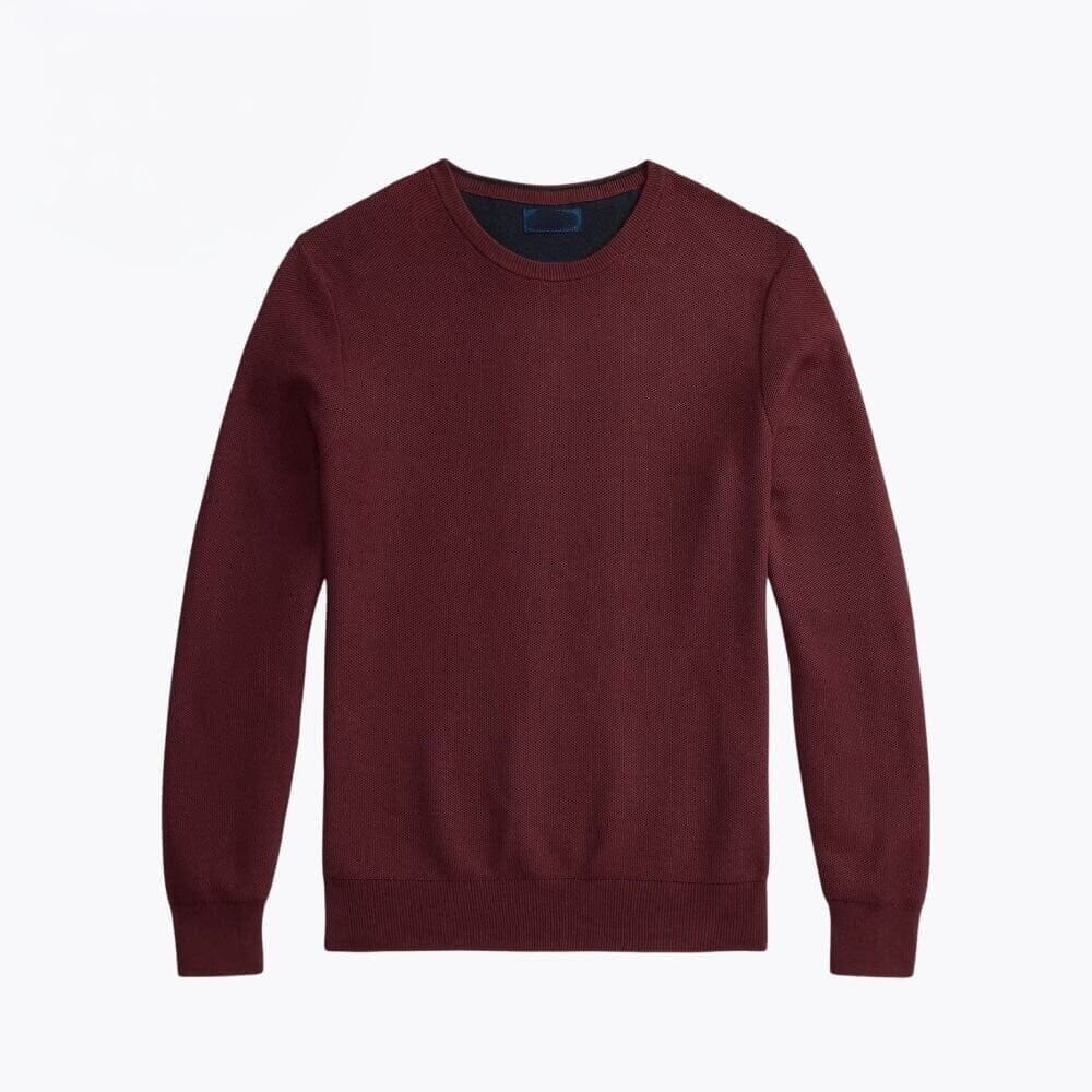 Mesh-Strick Baumwoll-Pullover Mit Rundhalsausschnitt Vandhlr Weinrot S 