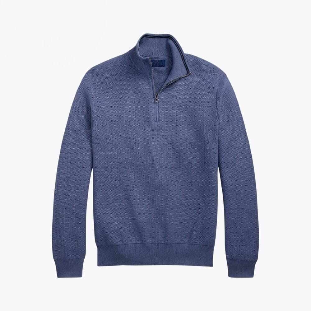 Mesh-Strick Baumwoll-Pullover Mit Viertel-Reißverschluss Vandhlr Blau S 
