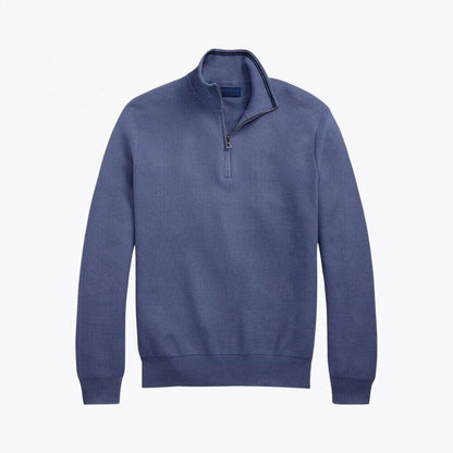 Mesh-Strick Baumwoll-Pullover Mit Viertel-Reißverschluss Vandhlr Blau S 