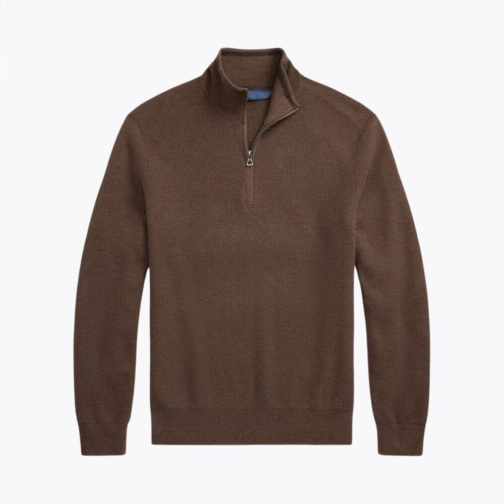 Mesh-Strick Baumwoll-Pullover Mit Viertel-Reißverschluss Vandhlr Braun S 