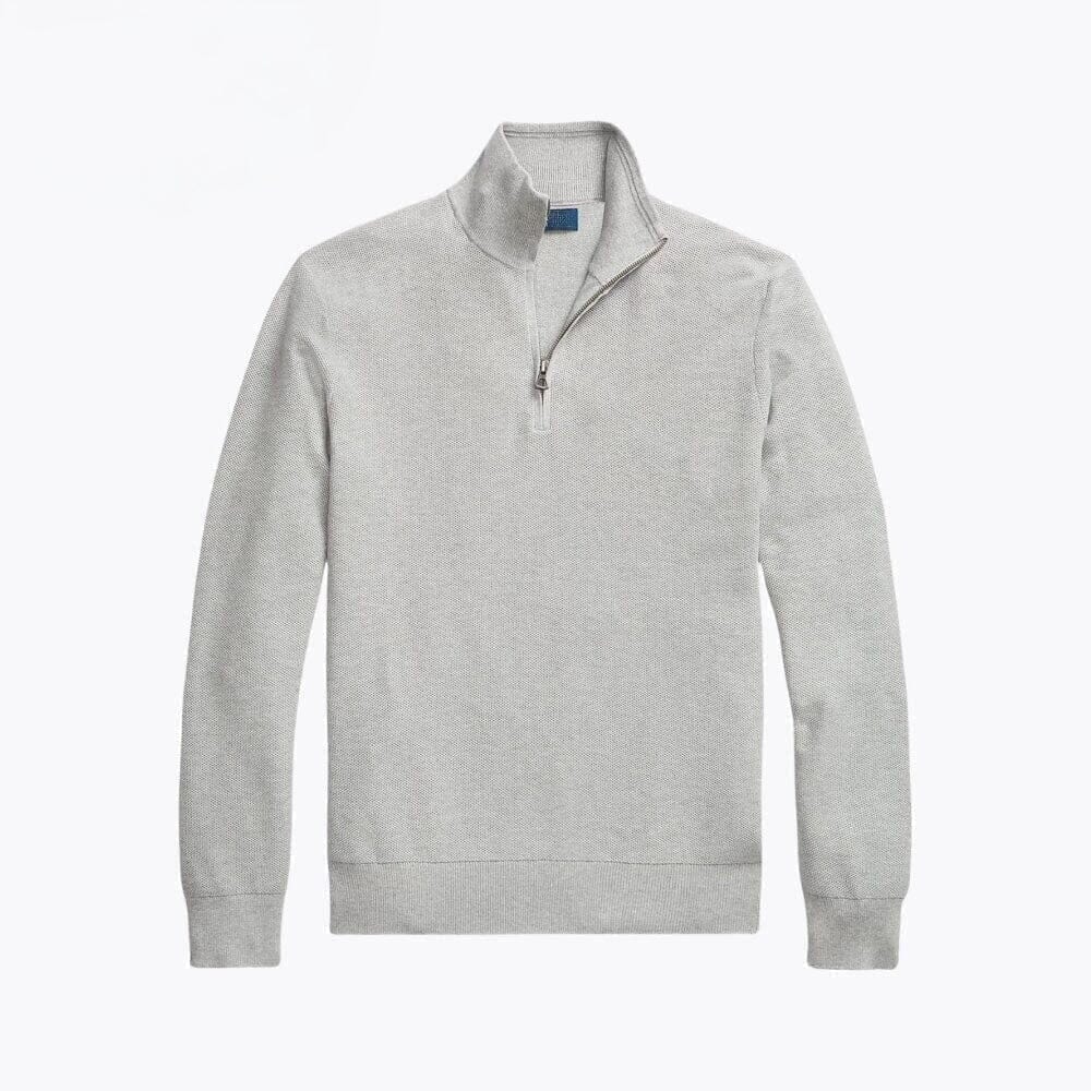 Mesh-Strick Baumwoll-Pullover Mit Viertel-Reißverschluss Vandhlr Grau S 