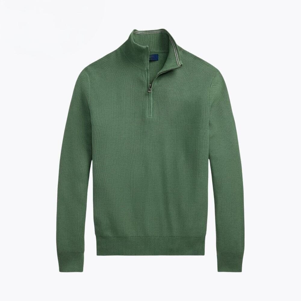 Mesh-Strick Baumwoll-Pullover Mit Viertel-Reißverschluss Vandhlr Grün S 