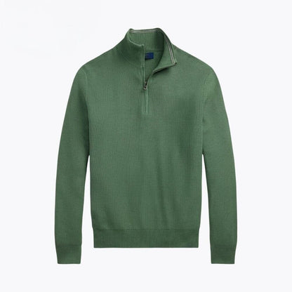 Mesh-Strick Baumwoll-Pullover Mit Viertel-Reißverschluss Vandhlr Grün S 