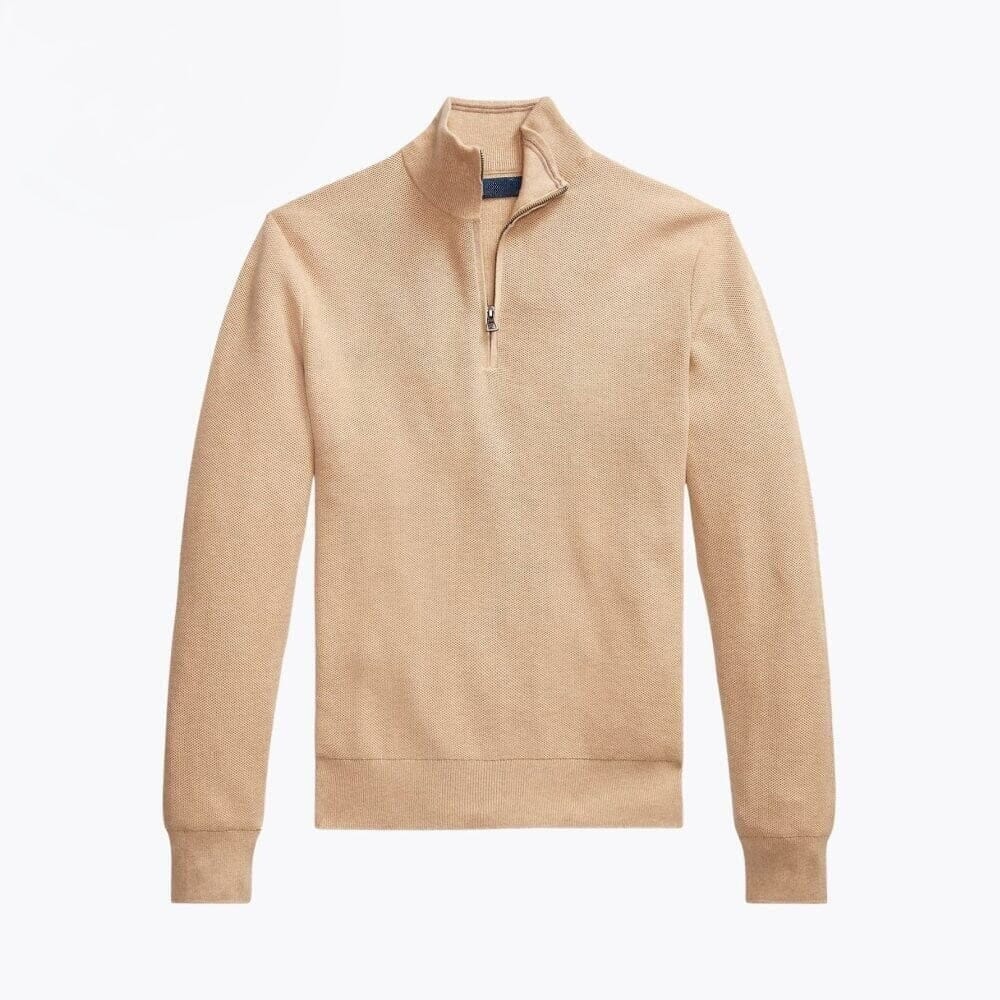 Mesh-Strick Baumwoll-Pullover Mit Viertel-Reißverschluss Vandhlr Kamel S 