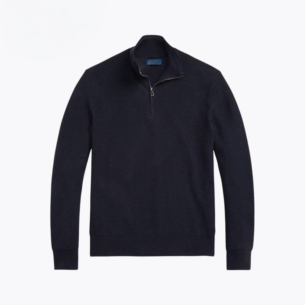 Mesh-Strick Baumwoll-Pullover Mit Viertel-Reißverschluss Vandhlr Marineblau S 