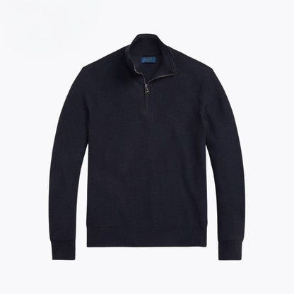 Mesh-Strick Baumwoll-Pullover Mit Viertel-Reißverschluss Vandhlr Marineblau S 