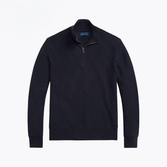 Mesh-Strick Baumwoll-Pullover Mit Viertel-Reißverschluss Vandhlr Marineblau S 