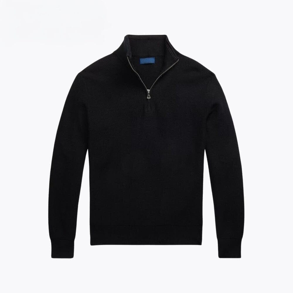 Mesh-Strick Baumwoll-Pullover Mit Viertel-Reißverschluss Vandhlr Schwarz S 
