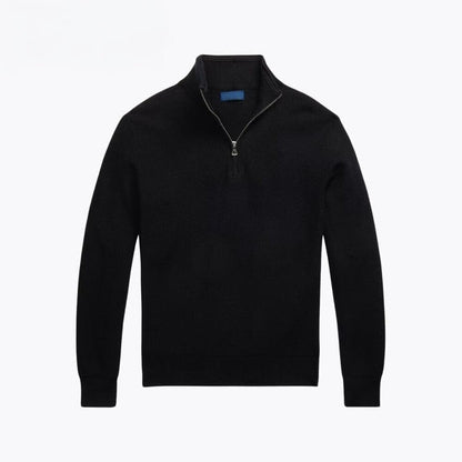 Mesh-Strick Baumwoll-Pullover Mit Viertel-Reißverschluss Vandhlr Schwarz S 