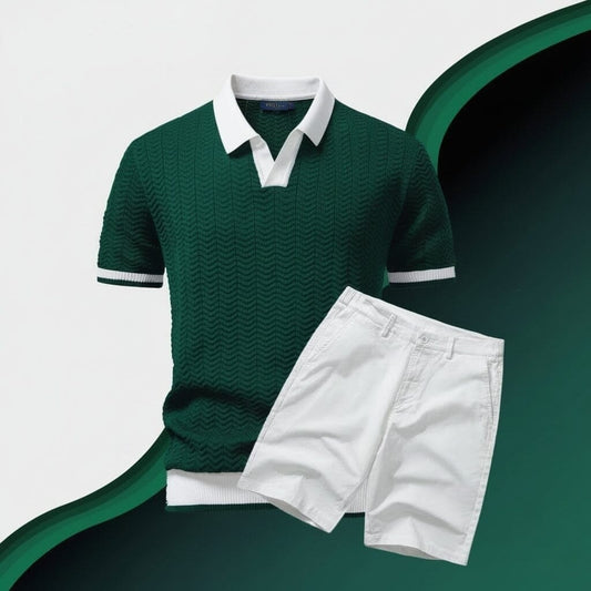 Old Money Poloshirt + Shorts Set Vandhlr Smaragdgrün S 