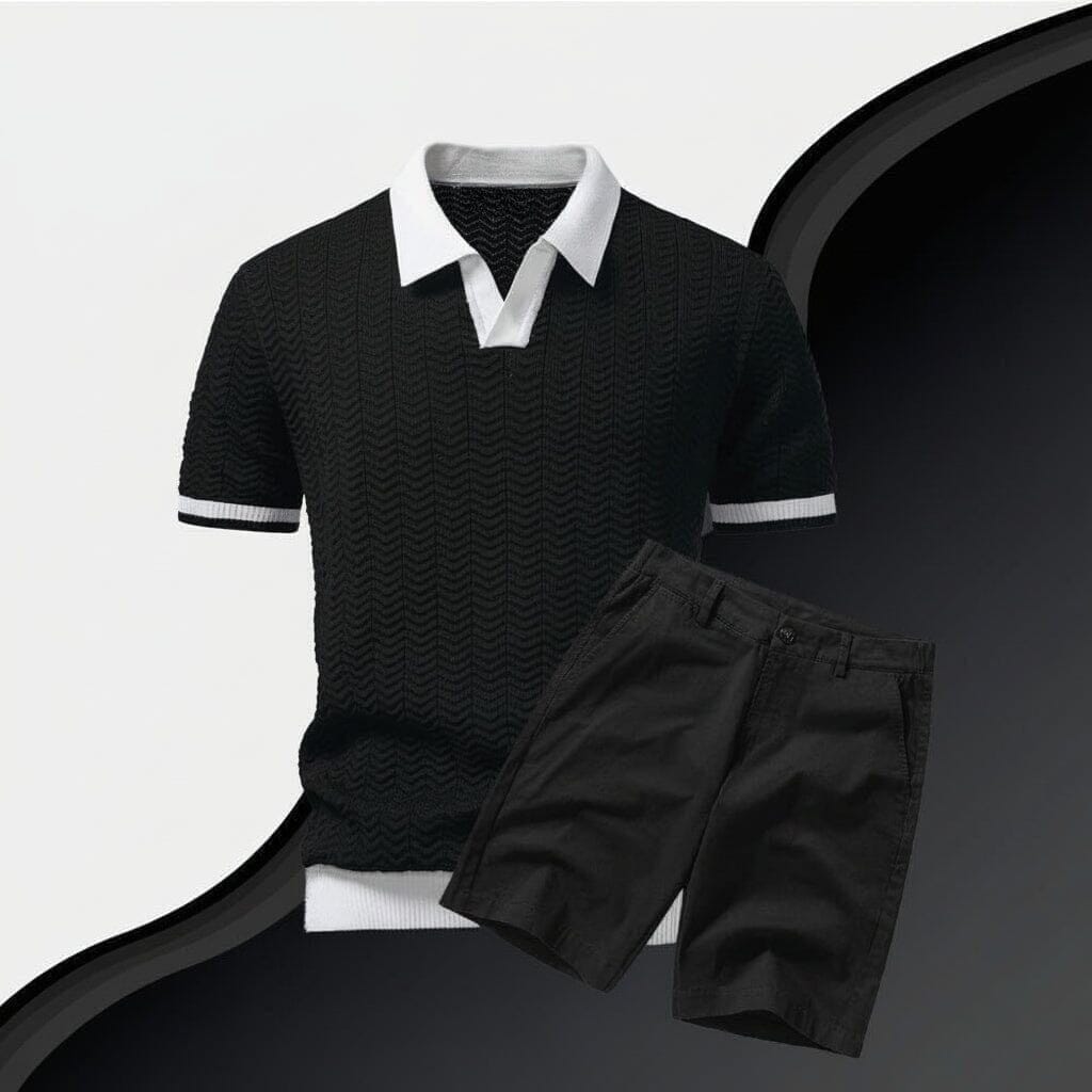Old Money Poloshirt + Shorts Set Vandhlr Tiefschwarz S 