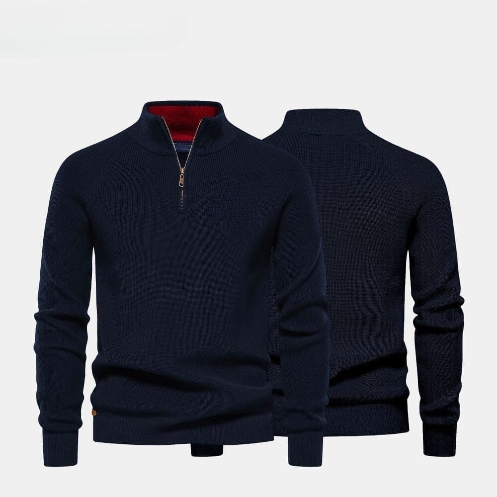 Zip Zopfstrick Woll-Pullover RL Zip Cable-Knit Wool Knit Sweater Vandhlr Blau S 